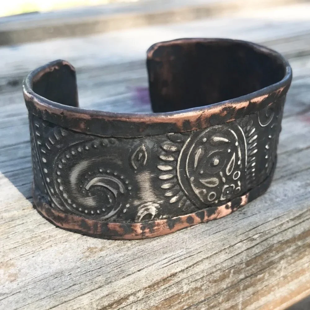 Paisley Sterling Silver Cowboy Copper Cuff Unisex Southwestern 925 Western Boho